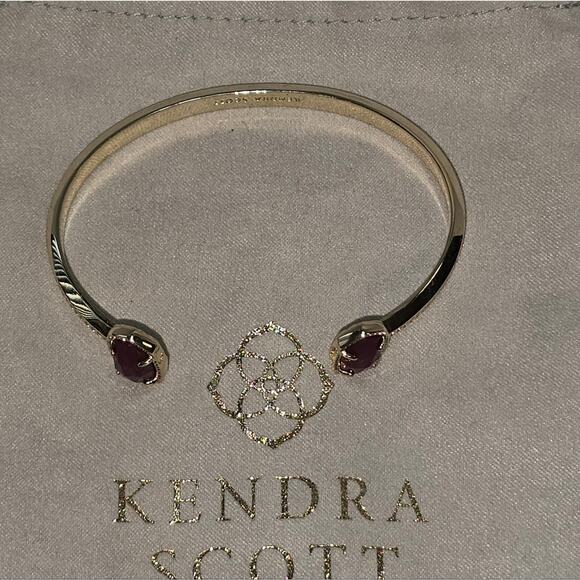 Kendra Scott Elton Dark Red‎ And Gold Station Cuff Bracelet - Picture 2 of 4